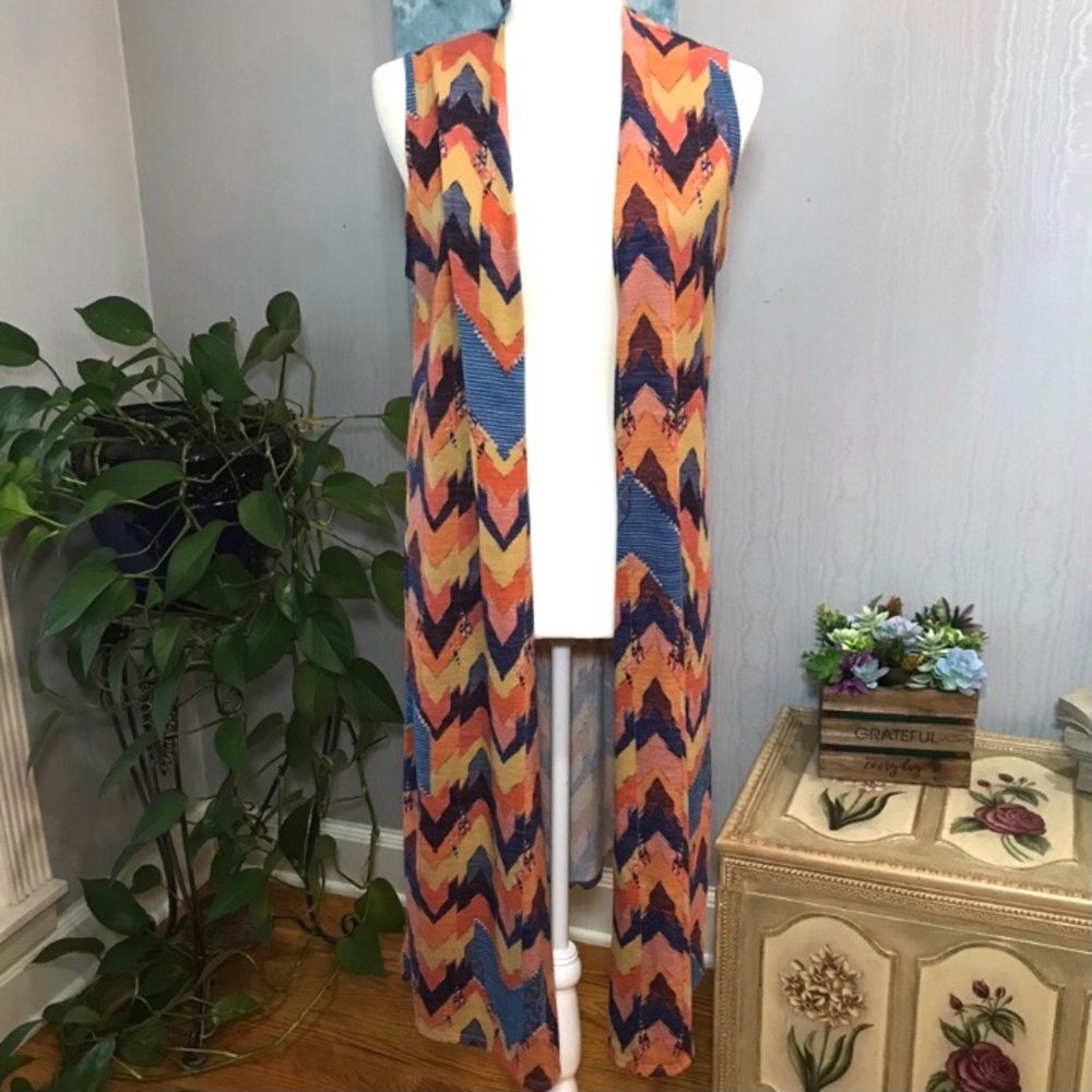 LuLaRoe Southwestern Print Arrow Longline Duster Vest Kimono Sz M